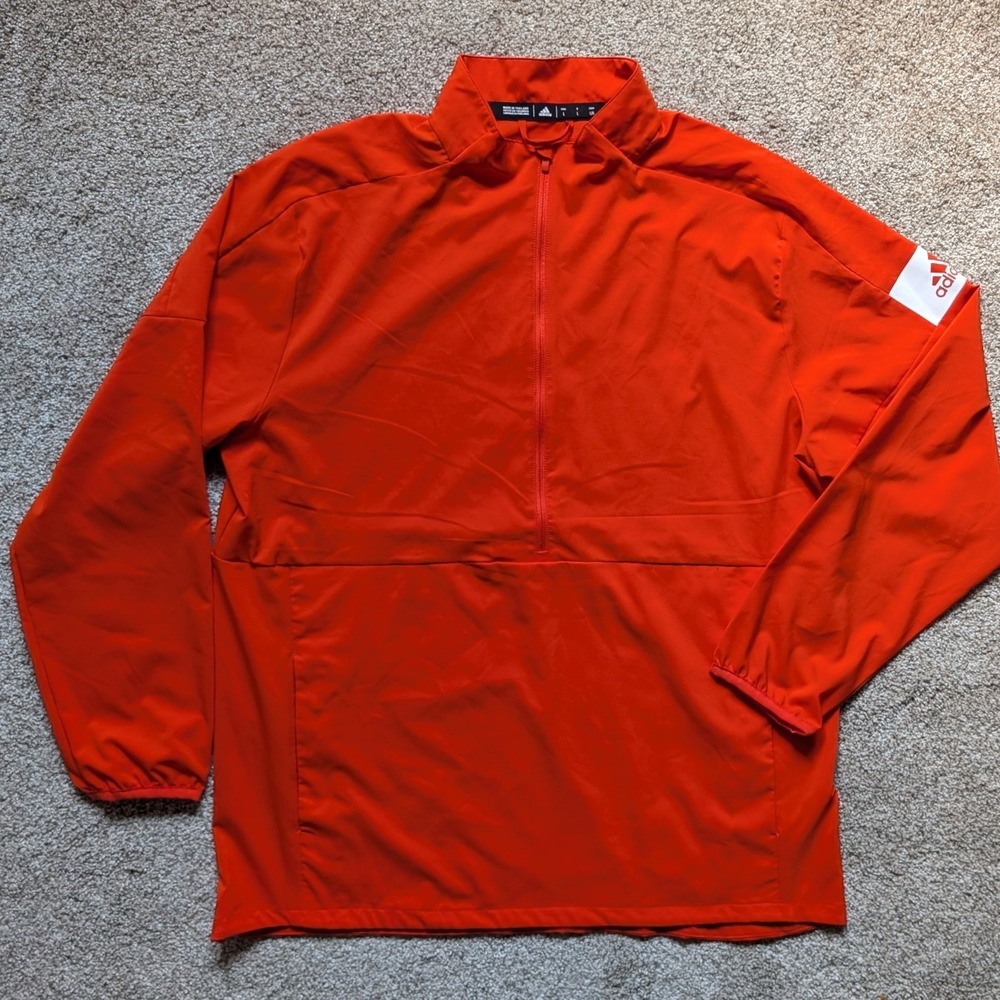 Adidas Mens L Overshirt 1/4 Zip Long Sleeve Lightweight Mock Neck Orange Golf